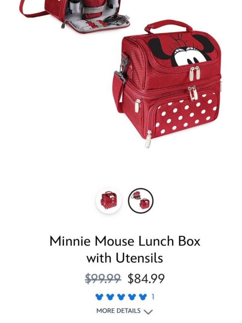 Disney Minnie Mouse Red and White Polka Dot Kids Lunch Bag with Utensils